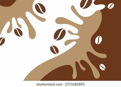 Ilustração abstrata de respingos de café em um fundo marrom e creme.