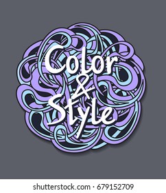 Abstract Illustration color vector curls, ribbons, stripes, lettering.