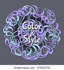 Abstract Illustration color vector curls, ribbons, stripes, lettering.