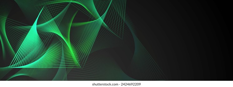 Abstract illustration with colored spirograph figures in the form of triangles and lines on a dark background