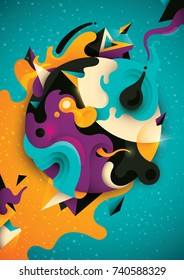 Abstract illustration with colorful composition, made of various curved and geometric shapes. Modern and artistic. Vector illustration.