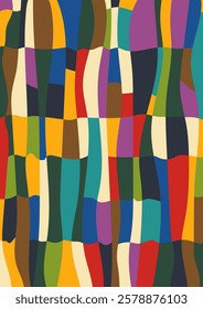 Abstract illustration, colorful stripes in trendy retro line style, wall poster