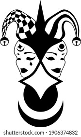 abstract illustration of comedy and tragedy masks in jester hat