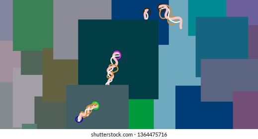 Abstract illustration with composite squares and rope in blue-green gamme; idea in connection; vector
