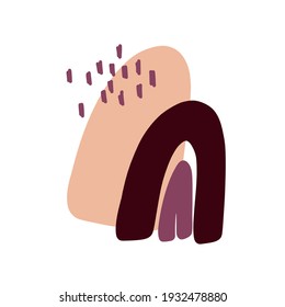 Abstract illustration with composition of dark purple, soft pink and purple shapes and with hand drawn scribbles