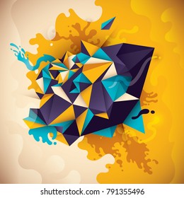 Abstrakte Illustration mit Zusammensetzung aus geometrischen und flüssigen Formen in Farben. Vektorgrafik.