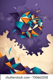 Abstract illustration with composition, made of various geometric objects and liquid shapes in colors. Vector illustration.