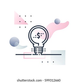 Abstract illustration concept of financial innovation, fintech industry development idea. Premium quality unique graphic design with modern line icon symbol and colored geometric shapes on background.