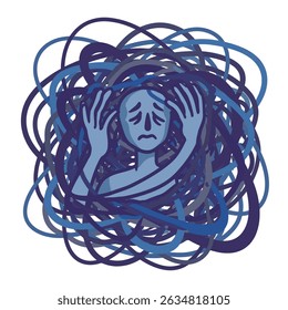 Abstract illustration of the concept of an overwhelmed human brain, stress, mental health, confusion