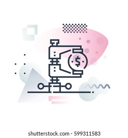 Abstract illustration concept of tax regulation service, monetary legislation pressure. Premium quality unique graphic design with modern line icon symbol and colored geometric shapes on background. 