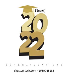 An abstract illustration of Congratulations Graduates, Class of 2022 on a white background