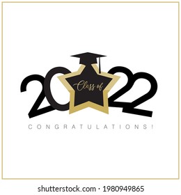 An abstract illustration of Congratulations Graduates, Class of 2022 on a white background