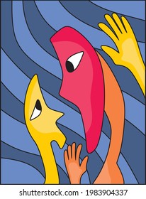 An abstract illustration of couple looking at each other
