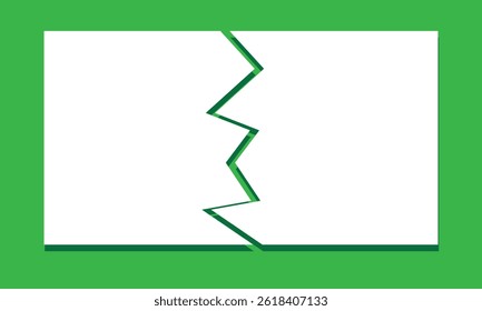 Abstract illustration of a cracked white rectangle on a green background. Perfect for concepts like break, conflict, separation, division, creativity, and problem-solving.