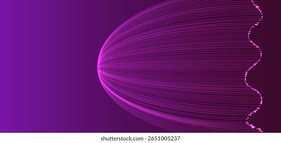 Abstract illustration created in digital style using a purple color palette and lines that diverge in the shape of a petal or curve. Color effects in vector