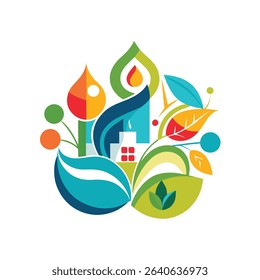 Abstract illustration of a creative and colorful design with nature elements and floral features