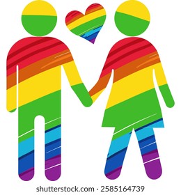 Abstract illustration of cute LGBT couple with rainbow hearts. Lesbian Couple Love Celebration Vector Stock Photo
