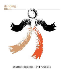 Abstract illustration of a dancing man. Vector drawing in primitive styles. Random brush strokes. Square poster in minimalist style