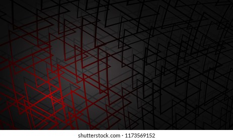 Abstract illustration of dark red intersecting triangles with shadows on black background