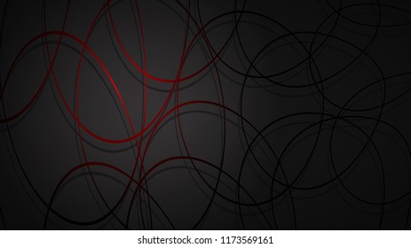 Abstract illustration of dark red intersecting circles with shadows on black background