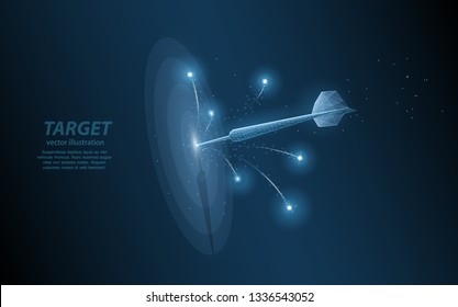 Abstract illustration of a dart hit the target on a dark background with sparks flying 