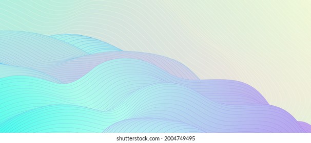 Abstract illustration and decorative stripes texture   gradients pastel yellow  teal  purple colors  Soft curvy shapes  Wavy line artwork for background 