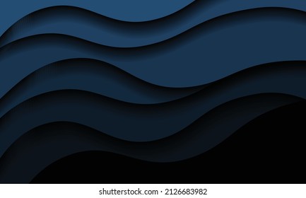 Abstract illustration with deep blue waves. Modern web design banner or poster. Wavy dark background.