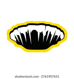 Abstract illustration of a deep, dark hole or pit with a sharp, irregular edge outlined in vibrant yellow against a white background, suggesting a dangerous void.