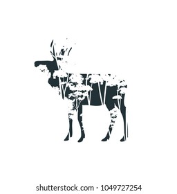 abstract illustration of deer and forest. vector nature art