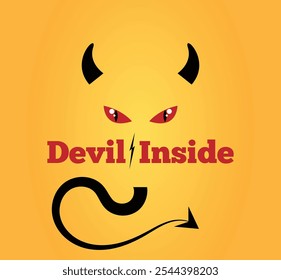 Abstract Illustration of a Demon with Horns Tail and Scary Eyes on Colorful Background. Scary creatures and human state of mind