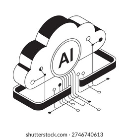 Abstract illustration depicting artificial intelligence within a cloud computing network