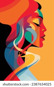 An abstract illustration depicting the beauty of various emotions of a woman and her pride in everything that makes her different and unique