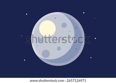Abstract illustration depicting a large moon and stars against a deep blue sky