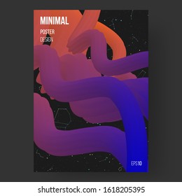 Abstract illustration, design of poster. Creative concept. Colorful wavy 3d shapes and stars. Colors name: medium blue, orange-red. Eps10 vector. Presentation, placard and banner.