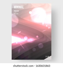 Abstract illustration, design of poster. Creative concept. Monochrome wavy 3d form and neon shine, sparks. Presentation, placard and banner. Eps10 vector.
