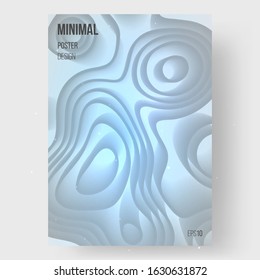 Abstract illustration, design of poster. Creative concept. Monochrome wavy 3d form and neon shine, sparks. Presentation, placard and banner. Eps10 vector.