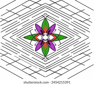 Abstract illustration design of purple flowers green leaves on the floor