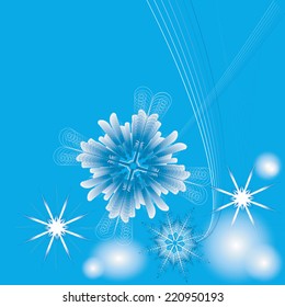 An abstract  illustration of different snowflakes. Good for background. Space for text.