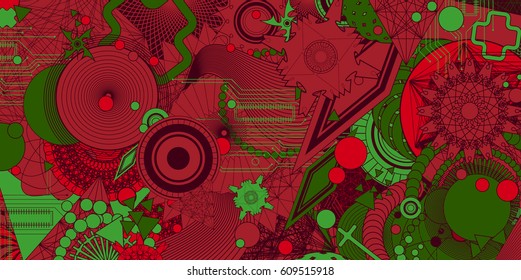 Abstract illustration. Difficult interesting background. Nice wallpaper, banner, cover. Geometrical illustration with many elements. Editable content.