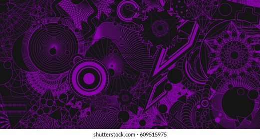 Abstract illustration. Difficult interesting background. Nice wallpaper, banner, cover. Geometrical illustration with many elements. Editable content.