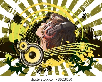 abstract illustration of a DJ on the background pattern