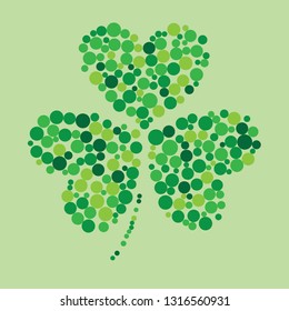 abstract illustration from dots of a  shamrock picture is a young sprig, used as a symbol of Ireland. Saint Patrick, Ireland's patron saint.