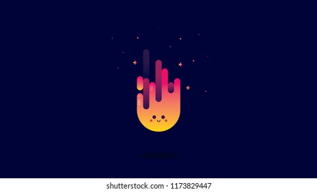 Abstract illustration of dropping fire ball with shadow sparks and smiley feature