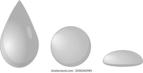 Abstract illustration. Drops in the form of a tear on a transparent background. Front view, top view, side view. Vector illustration. Flyer background design, advertising background, fabric, clothing,