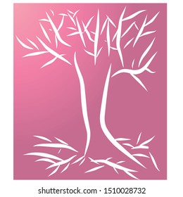 Abstract Illustration. Dry white tree isolated pink background