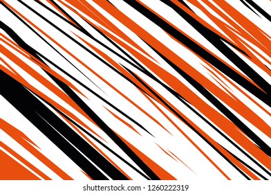 Abstract illustration with dynamic grungy lines. Diagonal vintage pattern. Digital art. Black and orange stripes on white background. 