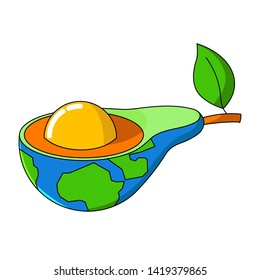 Abstract illustration of Earth in avocado. Vector cartoon icon. Flat design. Isolated object on a white background.