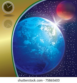 abstract illustration with earth mars and stars in the space