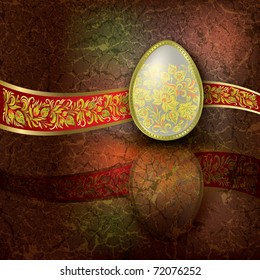 abstract illustration with easter egg and red ribbon