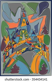 Abstract illustration of Eiffel Tower in Paris. Vector stained glass technique
